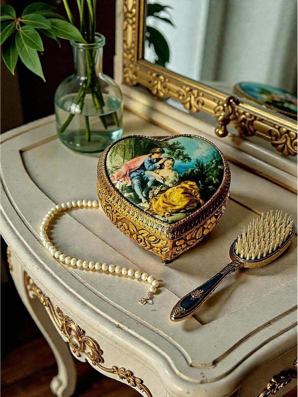 Musical Jewelry Box Schmid Bros  Heart Shaped Fabric Bucherer Japan Vintage